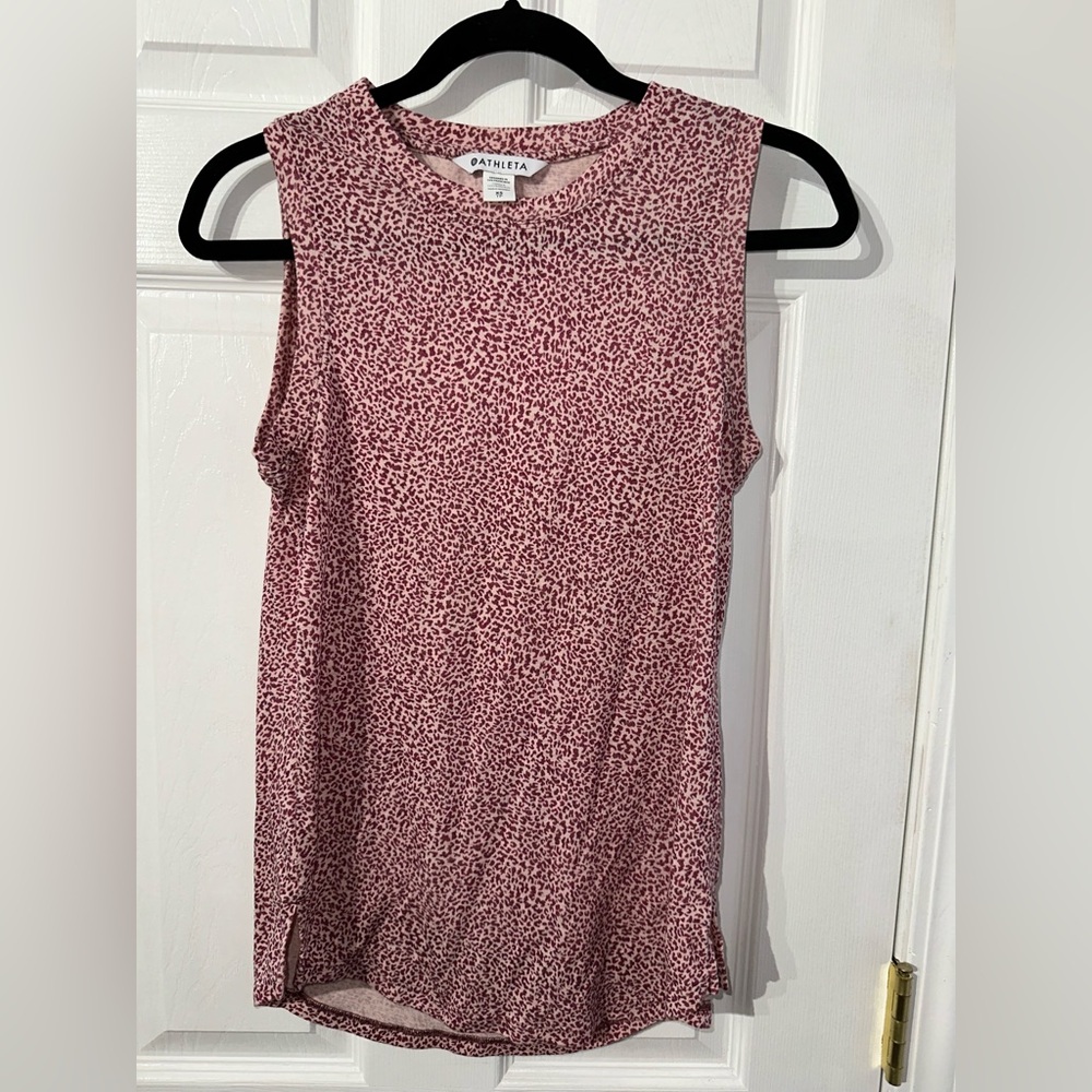 Athleta Leopard Print Pink Sleeveless Muscle Tee (XS)